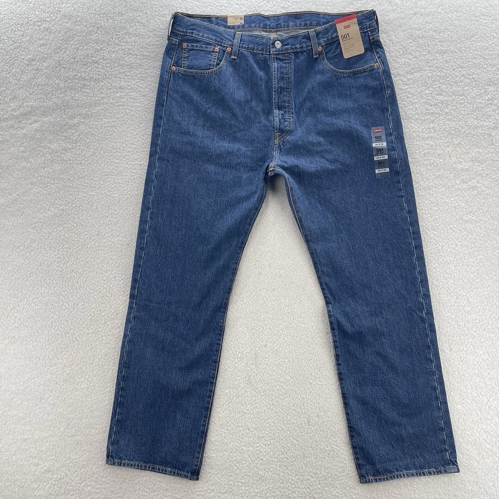 Levis 501 Jeans Mens 40x32 Blue Original Button Fly Medium Wash Denim Cowboy